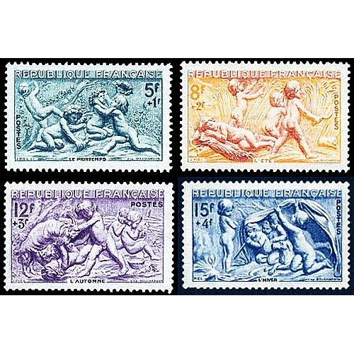 France 1949, Très Belle Série Complète Timbres Neufs** Luxe Yvert 859 860 861 862, Les Saisons, Bas Reliefs De La Fontaine De Bouchardon, Rue De Grenelle À Paris.