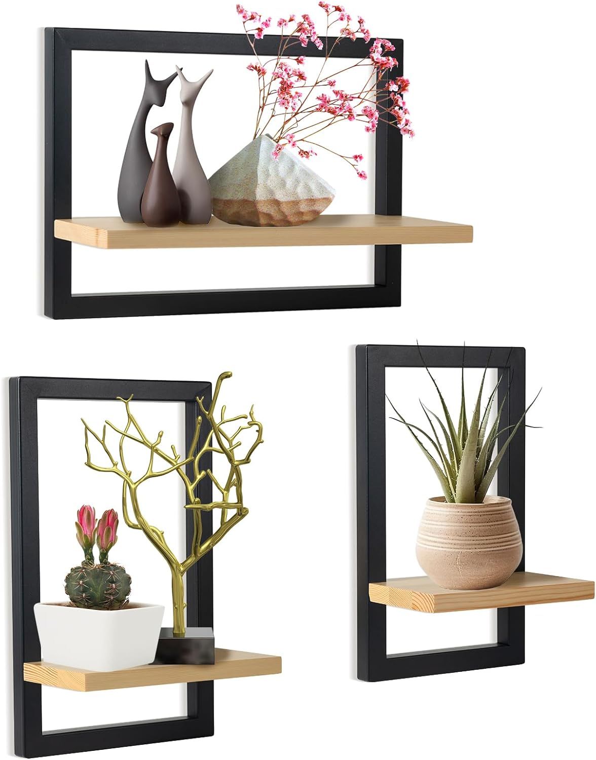 Asas-Lot De 3 Étagèresmurales Flottantes Pourmur,Étagères Suspendues Pour Rangementmural,Étagèremurale Carrée,Étagèresmurales Pour Salle De Bain,Salon,Marron