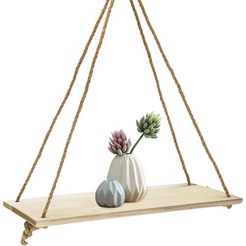 Asas-Étagères Flottantes En Bois,35 * 14 * 1cm Suspendue Étagèresmurales En Bois Avec Corde Swing,Rustiques Boheme Deco Étagère Flottante Suspendue Pour Salle De Bain,Cuisine,Salon (Beige)
