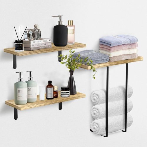 Asas-Étagères Flottantes Avec Porte-Ensemble De 3 Étagèresmurales Flottantes,40cm Étagèremurale Bois Pour Salle De Bain Chambre Salonmaison Décorationmurale,Rustique