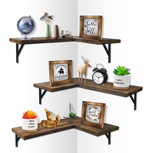 Asas-Etagere Angle Flottantes Étagèremurale Bois,Lot De 3 Etagere Rangement En Bois Rustique,Decorationmurale Pour Chambre À Coucher,Salon,Salle De Bain,Cuisine,Bureau,Décor De Ferme