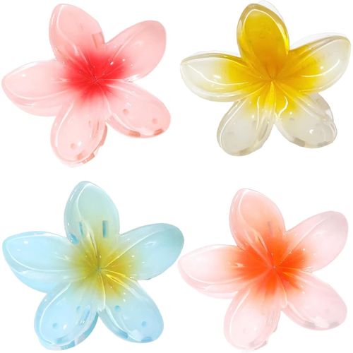 Petite Pince Fleur Cheveux Multicolore Antidérapantes Pince Crabe Cheveux Épais Et Fins Accessoires Pour Filles Et Femmes (Bleu,Rouge,Jaune,Orange)
