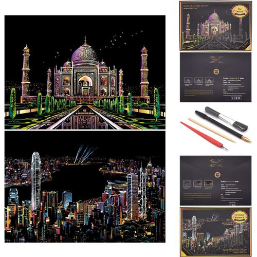 City Series Night Scene Rainbow Scratch Paper Painting Sketch Creative Gift Scratch Painting Board Art For Adult Kids With 4 Tools