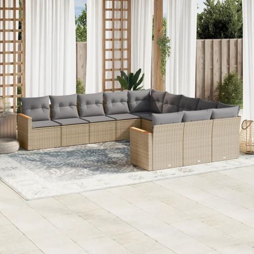 Prolenta Premium - Salon De Jardin 11 Pcs Avec Coussins Beige Résine Tressée