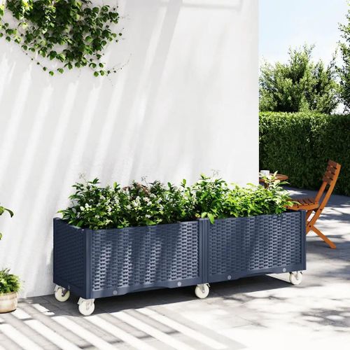 Prolenta Premium - Jardinière À Roulettes Bleu Gris 160x50x54 Cm Pp