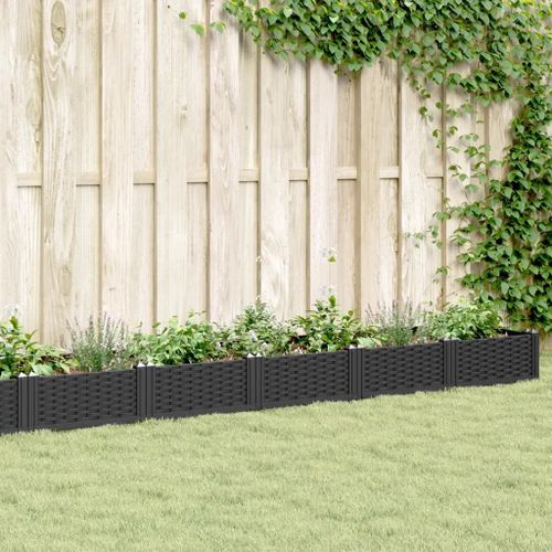 Prolenta Premium - Jardinière Avec Piquets Noir 362,5x42,5x28,5 Cm Pp