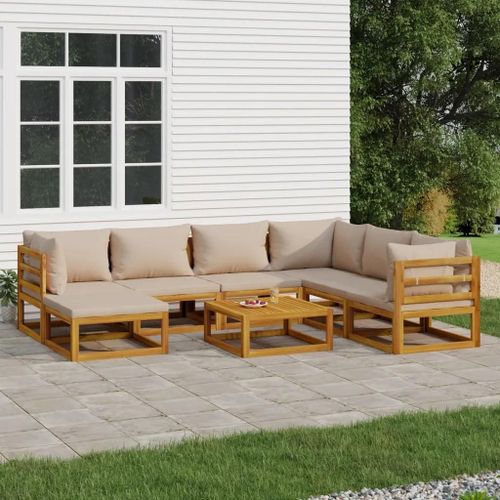 Prolenta Premium - Salon De Jardin 8 Pcs Avec Coussins Taupe Bois Massif