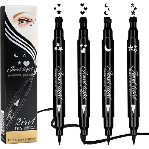 Eyeliner Stamp,4 Pieces 2 In 1 Waterproof Liquid Eyeliner And Pen Stamp Long Lasting Wing Shape Eyeliner Stamp Double Head Star Moon Flower Heart For Eye Decoration 