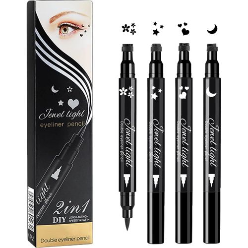 Waterproof Eyeliner 4pcs Liquid Eyeliner And Pen Stamp Long Lasting Liquid Eyeliner Shaped Pad Double Head Star Moon Flower Heart For Eye Decoration 