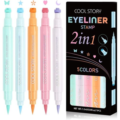 5 Pcs Colorful Double Ended Eyeliner Pencils,Matte Eyeliner Pencils With Star,Heart,Moon,Flower,Butterfly,Long Lasting And Quick Dry 