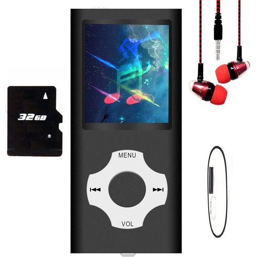 pengwushop-Hotechs Lecteur Mp3/Mp4 Avec Carte Mémoire De 32 Go, Design Fin, Écran Lcd Numérique, Écran 1,8"", Radio Fm (Noir)