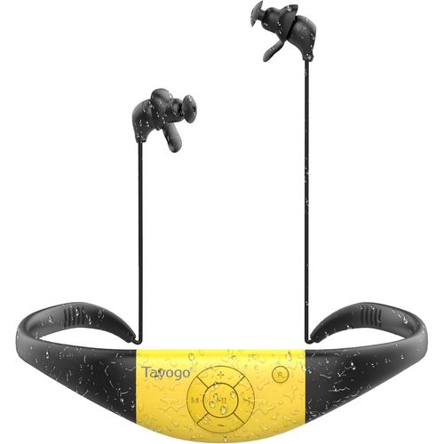 pengwushop-Ecouteur Natation, Lecteur Mp3, Memoire 8Gb, Etanche Ipx8, Charge Magnétique Et Autonomie 20 Heures, Mode Mp3/Fm, Pour La Natation (Piscine) Et Sport (Jaune)