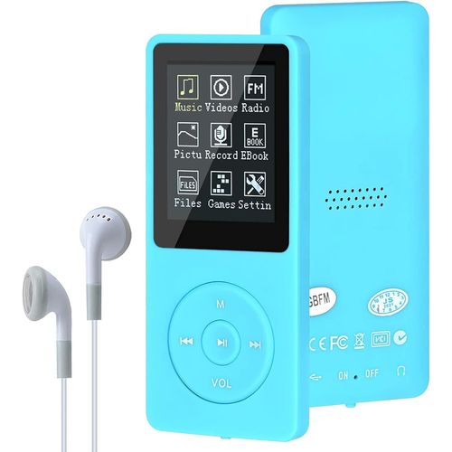 pengwushop-Lecteur De Musique Numérique Mp3/Mp4 8 Go Portable Hifi Sans Perte De Son Avec Musique, Radio Fm, Lecteur De Livre Électronique, Prend En Charge Jusqu'À 64 Go (Bleu Clair)