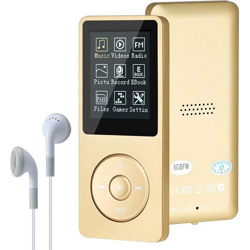 pengwushop-Lecteur De Musique Numérique, Lecteur Mp3/Mp4, Mise À Niveau 8 Go, Lecteur De Musique Portable Hifi Sans Perte Avec Musique/Radio Fm/Liseuse Électronique, Prend En Charge Jusqu'À 64 Go (Or