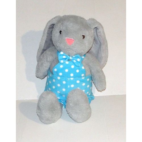 Doudou Lapin Salopette Bleu A Pois Blanc - Peluche Lapin Zeeman 36 Cm