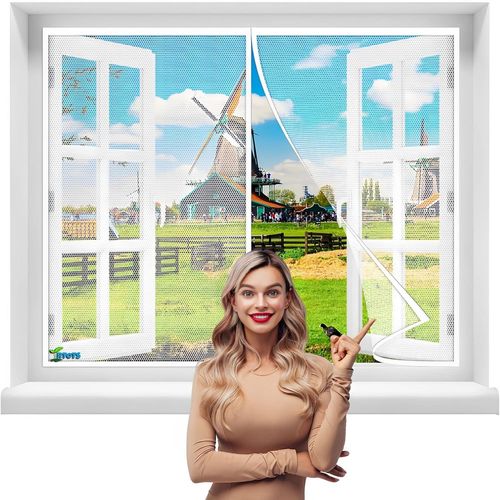 meimieshop-Moustiquaire Magnétique Fenêtre,120 X 140 Cm Rideau De Porte Aimanté Anti Moustique,Avec Bande Adhésive,Fermeture Automatique,Installation Facile Sans Percer¿Blanc¿