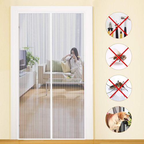 meimieshop-Moustiquaire Porte Fenêtre 120X220Cm Magnétique Rideau De Porte Anti Mouche Maille Ultra Fine Moustiquaire Fenêtre Aimantée Protection Contre Les Moustiques,Bande Adhésive Incluse,Blanche