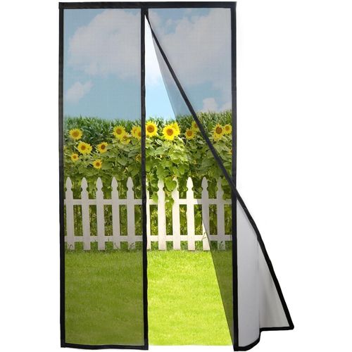 meimieshop-Moustiquaire Porte Fenetre Magnetique 125X275Cm,Noir-Maille Rideau Moustiquaire Aimantée Sans Percage Anti-Moustiques,Avec Bande Adhésive,Fermeture Automatique
