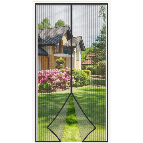 meimieshop-Moustiquaire Porte Fenêtre Magnétique 95X220Cm Moustiquaire Porte Aimantée Sans Perçage Rideau Porte Anti Mouche Anti Insecte Avec Bande Adhésive Maille Très Fine Fermeture Automatique,Noir
