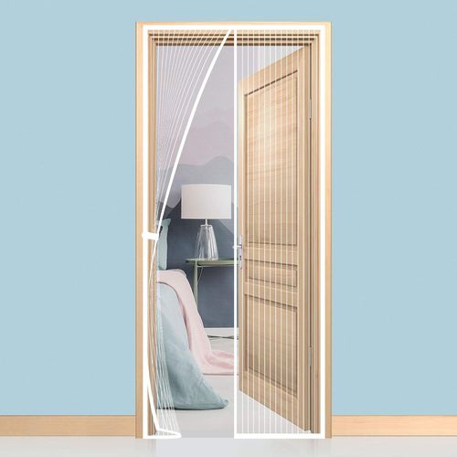 meimieshop-120X220Cm Porte Moustiquaire Magnétique Rideau Mailles Anti Moustique Mouche Fermeture Automatique Aimant Avec Bande Sratch Sans Perçage Empêche De Passer Bestioles Pour Fenêtre,Couloirs-Blanc
