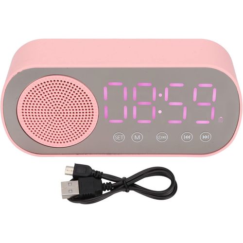 meimieshop-Radio-Réveil Numérique,Bluetooth V5.0 Haut-Parleur Hifi Miroir Horloge Radio Fm Double Alarme,Batterie Rechargeable 1600 Mah,Radio Numérique Pour Lire,Voyager,Rose