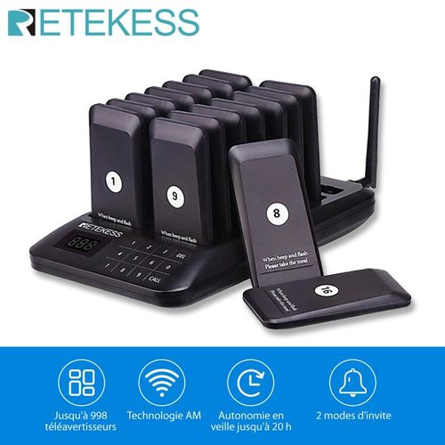 Bipeur Retekess TD157 - Restaurant Bar Fast Food Truck Dessous De Verres Buzzer Beeper Bipper Cloche D Appel 16 Téléavertisseurs