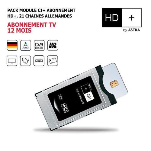 Pack Module CI+ avec carte d'accès abonnement Tv 12 mois, bouquet Allemand HD+, 21 Chaînes, Haute Définition