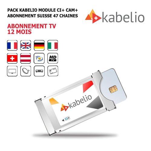 Pack Module Kabelio CI+ Cam + Abonnement Tv 12 mois bouquet Suisse 47 chaînes Européennes Françaises Allemandes Italiennes Anglaises