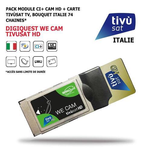 Pack Module CI+ We Cam Tivusat HD + Carte Bouquet Tv Italien Digiquest 74 chaines, HD, via le Satellite HOTBIRD 13 EST