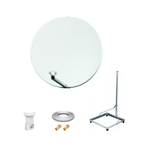 Kit Antenne Parabole 75 cm fibre + Support balcon Acier 1m pour dalle béton 50X50cm + LNB single + Câble coax 25m + 2 fiches F