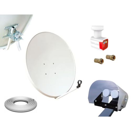 Kit Parabole 80cm Acier + LNB Twin 0,1 dB Full HD + Protection LNB Anti-pluie + 20m Câble Coaxial Twin + 2 Fiches F