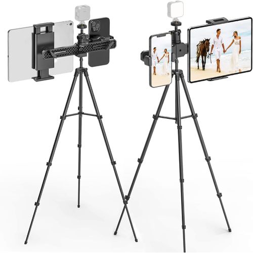 meimieshop-Support Tablette Pour Trépied,Réglable En Hauteur Jusqu'À 62.99"",Trépied Pour Ipad Avec Tête Sphérique 1/4"" Pivotante Pour Led Ring Light,Support Pour Tablettes Avec 2 Porte Tablette 4,7-12,9"".