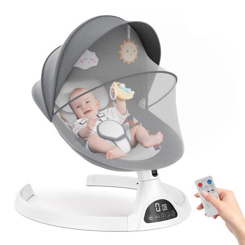 Aomdom Balancelle Bebe Électrique, Transat Bébé E Pour Enfants Jusqu'à 9 Kg De Poids, Avec Télécommande Et Bluetooth Pour Se Connecter Au Smartphone, Balancelle Bébé Avec Harnais De Sécurité 5 Points