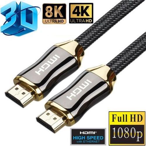 2M Câble HDMI 8K 4K professionnel 2.1 3D Full HD Haute Vitesse par Ethernet 48Gb/s Audio et Vidéo Dynamic HDR