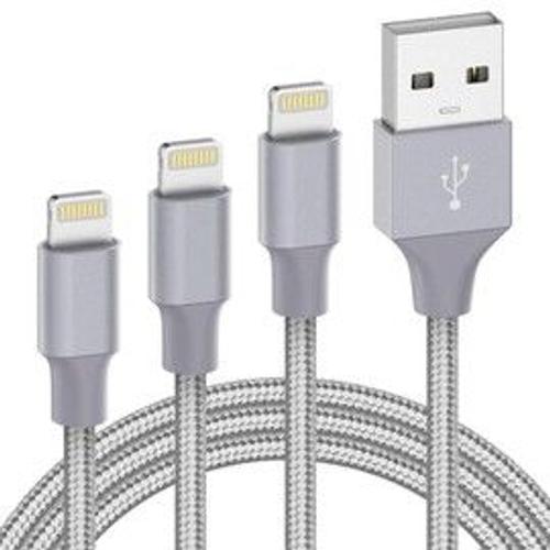 Ilikable Cable Chargeur Iphone Lot De 3-1/2/3m Cables Lightning Iphone En Nylon Tressé Pour Iphone 11 Xs Max Xr X 8 7 6s Plus Ipad Mini/Air Ipod Airpods-Gris-Grey-3pack