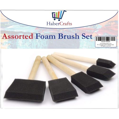 meimieshop-Lot De 5 Pinceaux En Mousse Pour Peinture Acrylique,Peinture,Peinture,Décoration,Vernis,Taches,Manche En Bois(5 Pinceaux En Mousse De Tailles Assorties ¿ 1 Paquet)