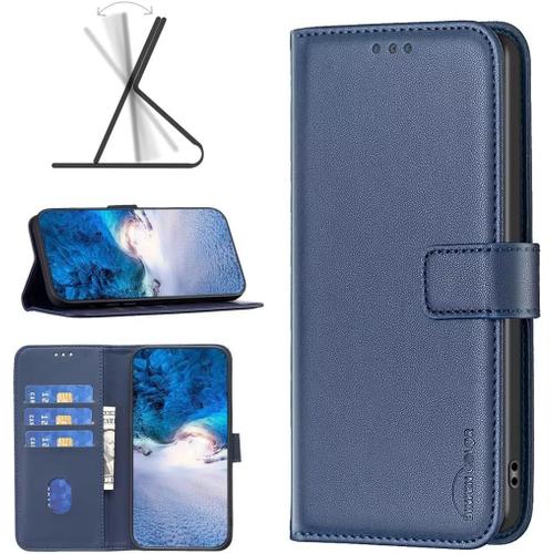 Verg Coque Pour Samsung Galaxy A14 4g/5g, Housse En Cuir Pu Premium Etui À Rabat Pochette De Portefeuille, Étui De Protection Fermeture Magnétique À Clapet Anti-Choc - Bleu