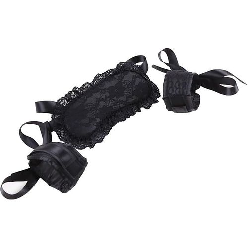Meimieshop-Masque De Sommeil En Dentelle Pour Les Yeux De Nuit Avec Menottes En Dentelle Noire-Manchettes Sexy Pour Adultes-Pour Homme Et Femme
