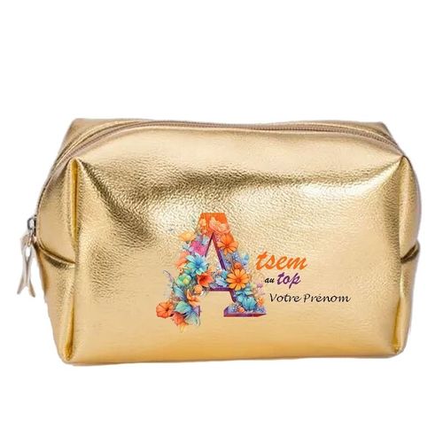Grande trousse de maquillage doree pochette Atsem au top personnalisee
