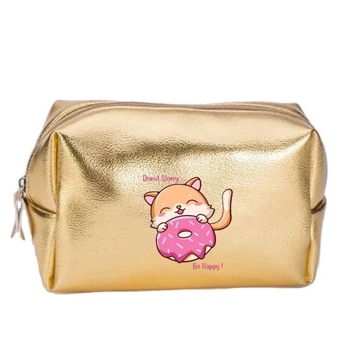 Grande trousse de maquillage doree pochette Chat donut