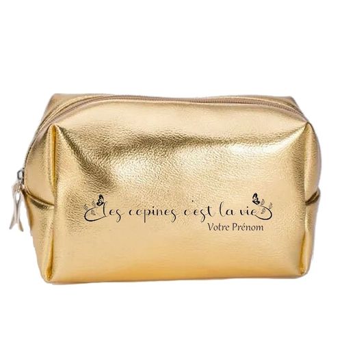 Grande trousse de maquillage doree pochette Les copines c'est la vie personnalisee