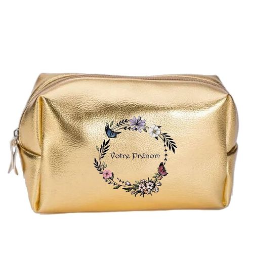 Grande trousse de maquillage doree pochette Couronne papillon personnalisee