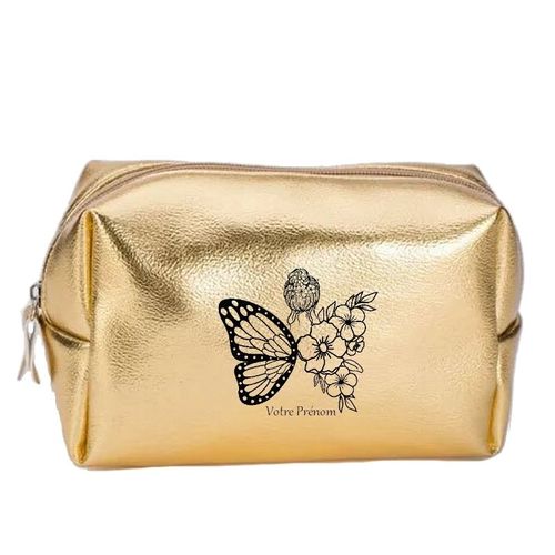 Grande trousse de maquillage doree pochette Femme papillon personnalisee