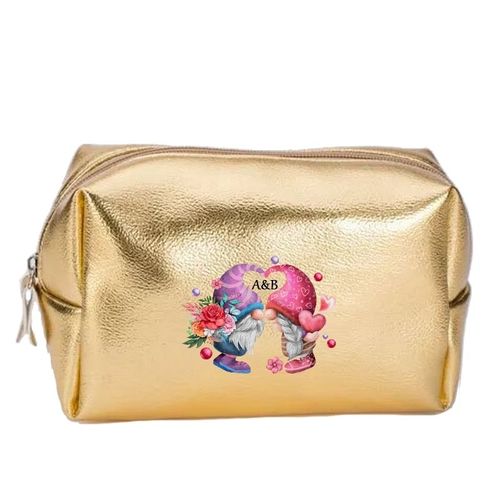 Grande trousse de maquillage doree pochette lutin et coeur personnalisee