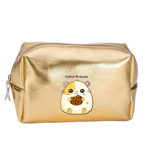 Grande trousse de maquillage doree pochette Hamster cookie personnalisee