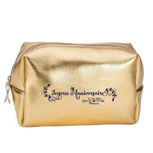 Grande trousse de maquillage doree pochette Joyeux anniversaire personnalisee