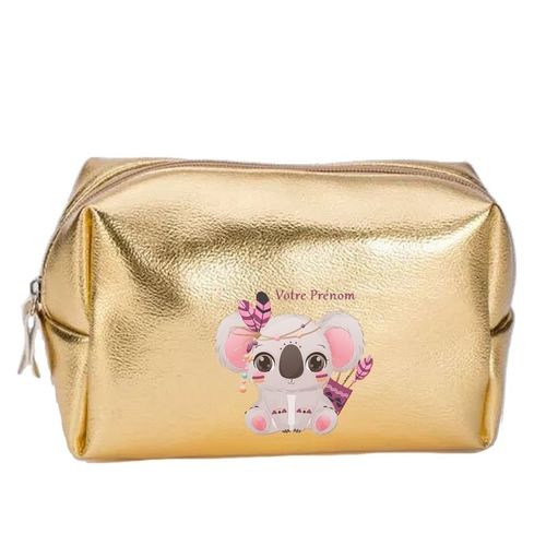 Grande trousse de maquillage doree pochette Koala boho personnalisee