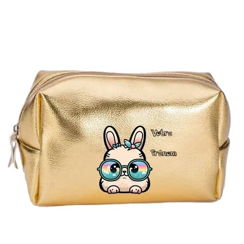 Grande trousse de maquillage doree pochette Lapin licorne personnalisee