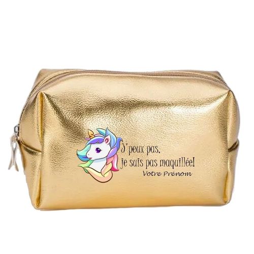 Grande trousse de maquillage doree pochette Licorne makeup personnalisee
