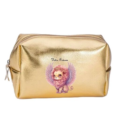 Grande trousse de maquillage doree pochette Lion princesse personnalisee